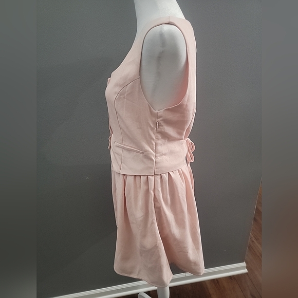 Paper Heart Anthropologie Mini Dress Size Small Pink Linen Blend Zip Preppy - Picture 3 of 6
